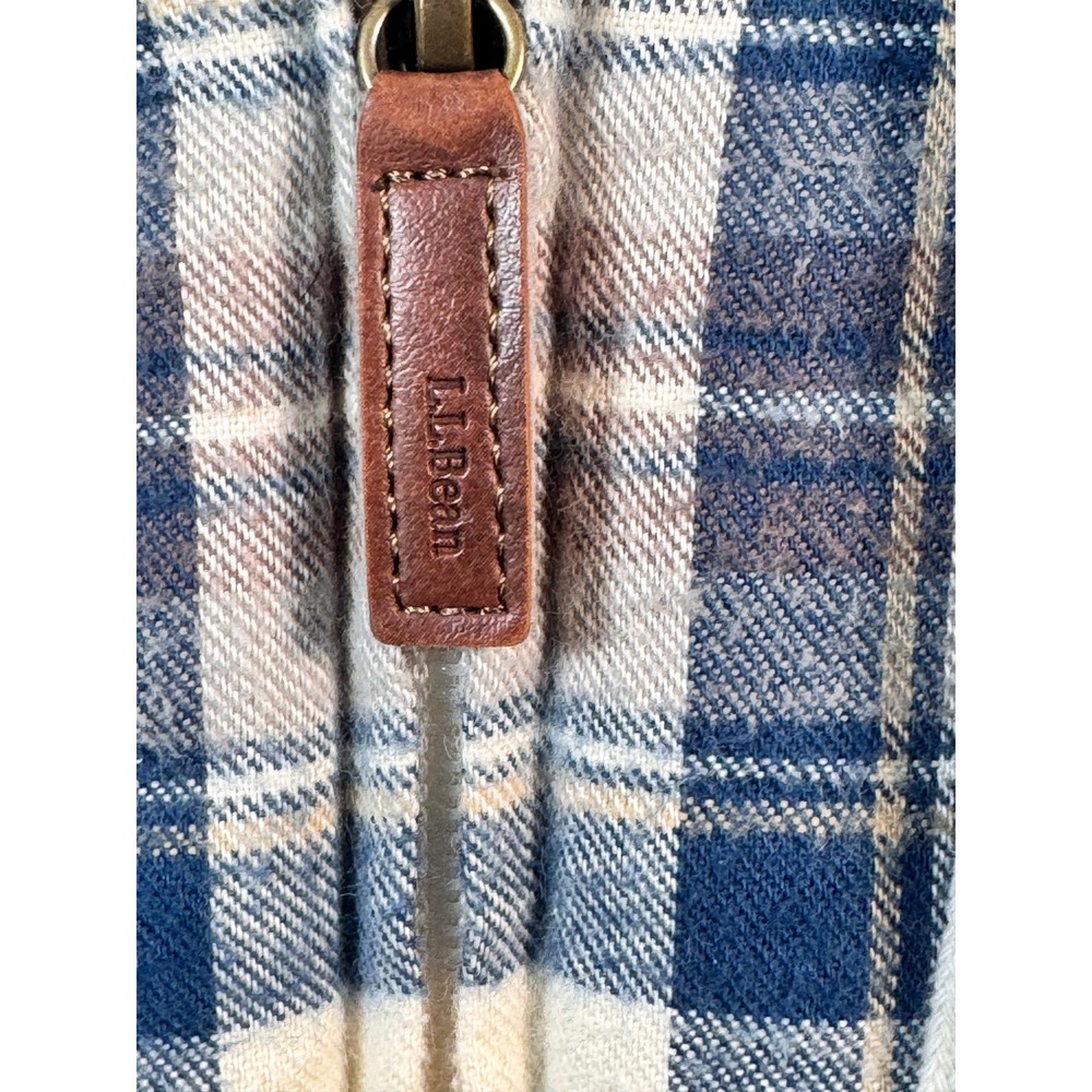 LL Bean Relaxed Fit Sherpa Lined Hooded Flannel Shirt Jacket Blue Plaid Large - Picture 3 of 12
